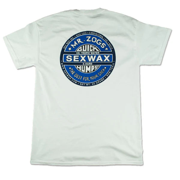 Maglietta Uomo Sex Wax Classic Logo Mr. Zog's bianco con Logo blu, 100% Cotone