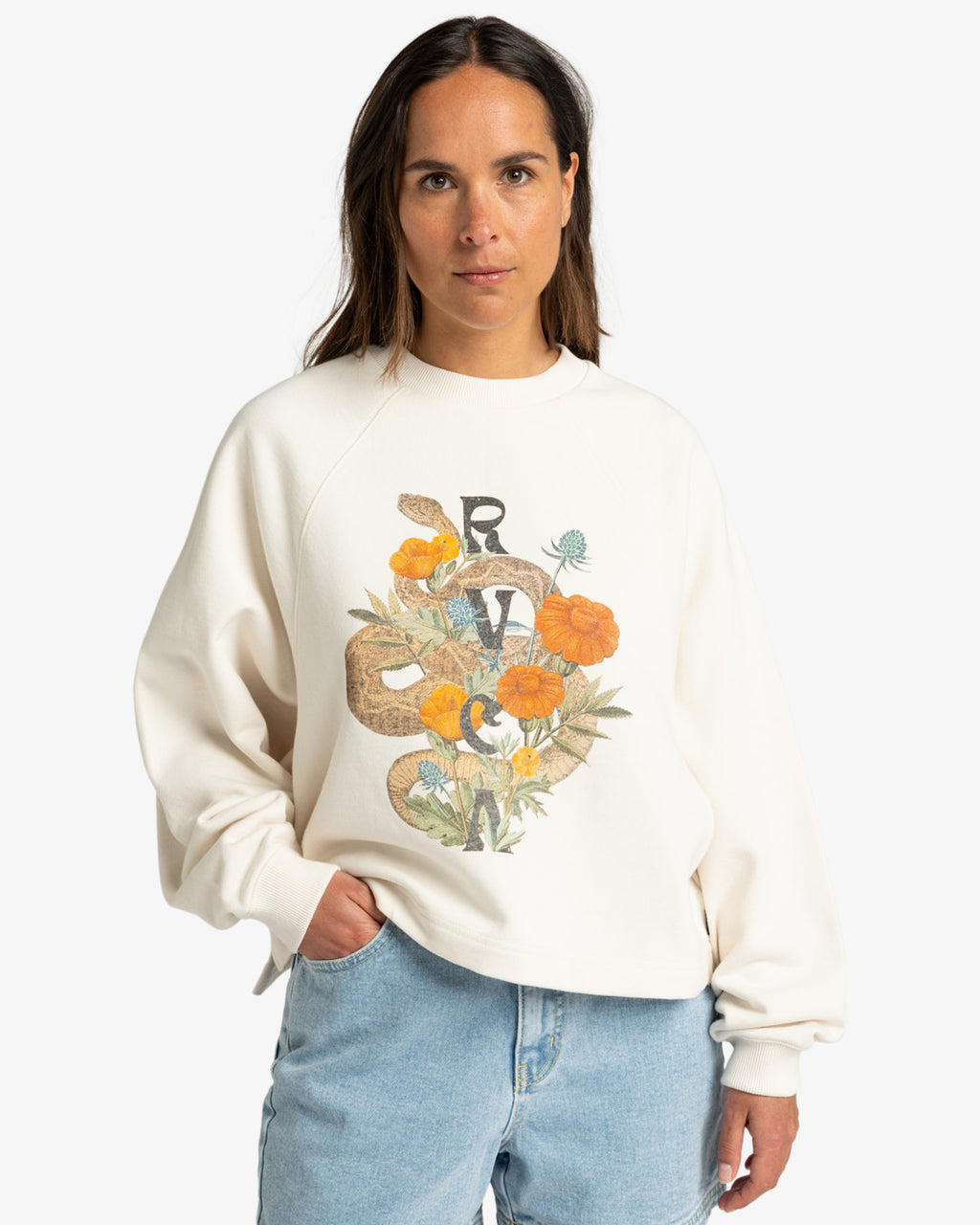 Felpa Pullover Donna RVCA Wildflower Snake | Cotone Riciclato Vestibilità Slouchy