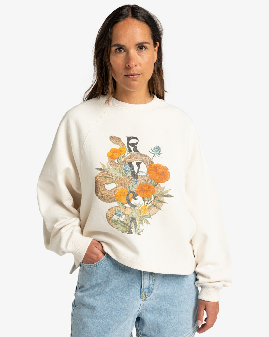Felpa Pullover Donna RVCA Wildflower Snake | Cotone Riciclato Vestibilità Slouchy