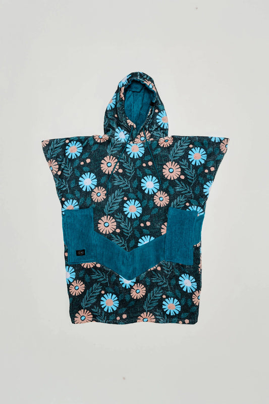 Poncho Junior 9-15 Anni Surf | Fantasia  Floreal Blu, 100% Cotone