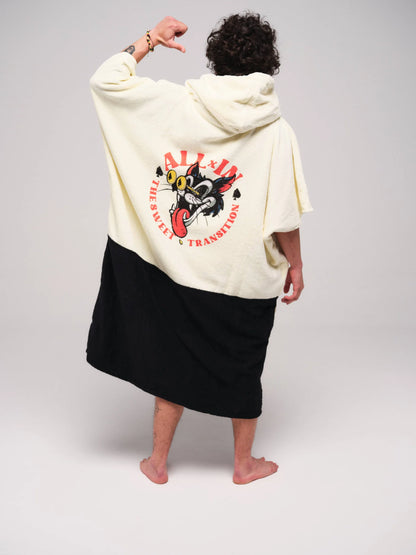 Poncho Mare e Surf Adulto in Spugna "Bad Cat" – Taglia Unica (V-Cut)