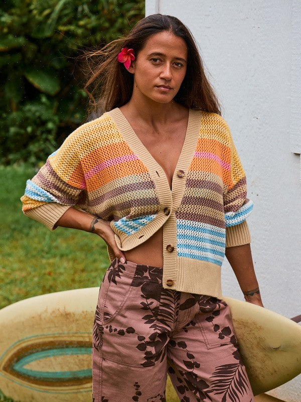 Cardigan Donna Scollo a V in Cotone Mid-Weight