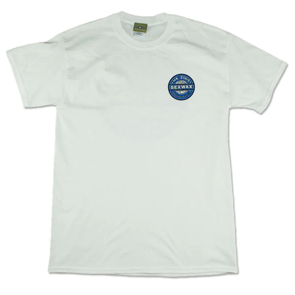 Maglietta Uomo Sex Wax Classic Logo Mr. Zog's bianco con Logo blu, 100% Cotone