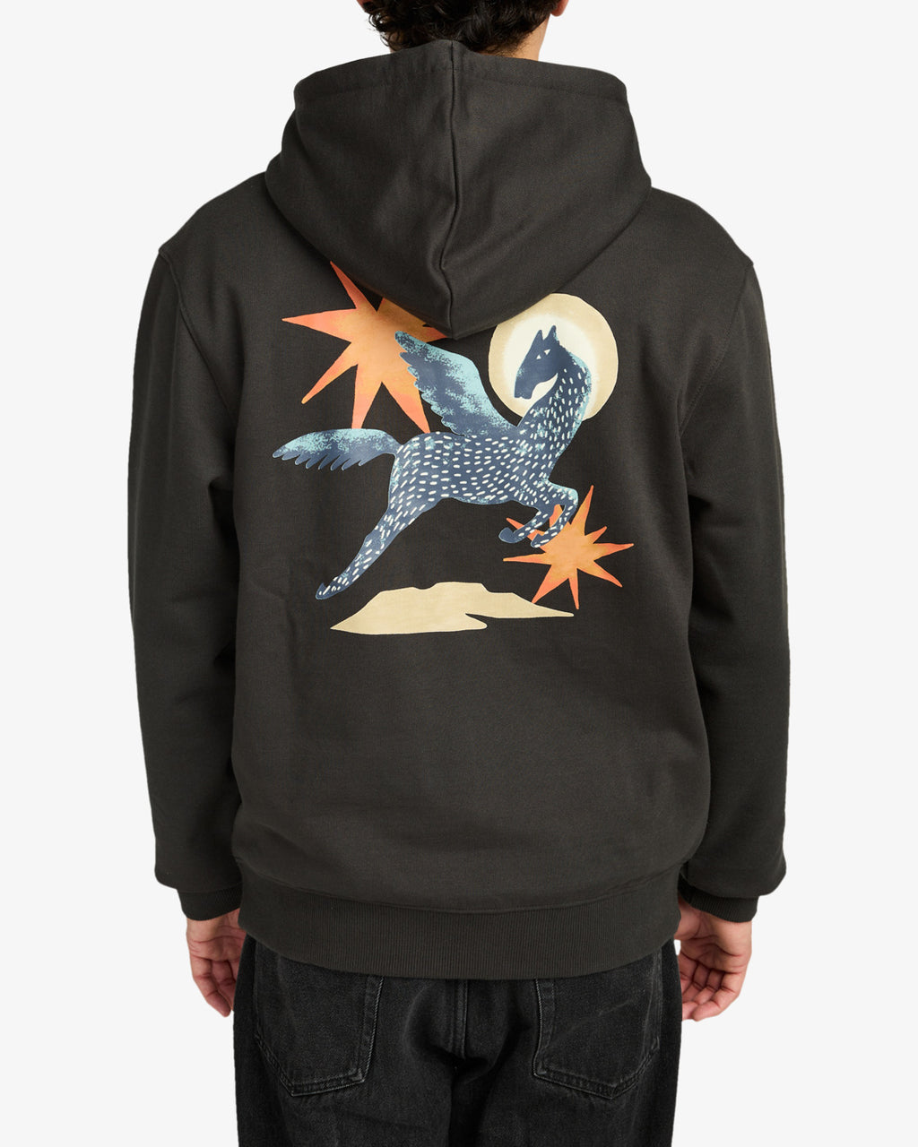 Felpa con Cappuccio Uomo Pegasus Hood RVCA  Boxy Fit Grafica Serigrafata
