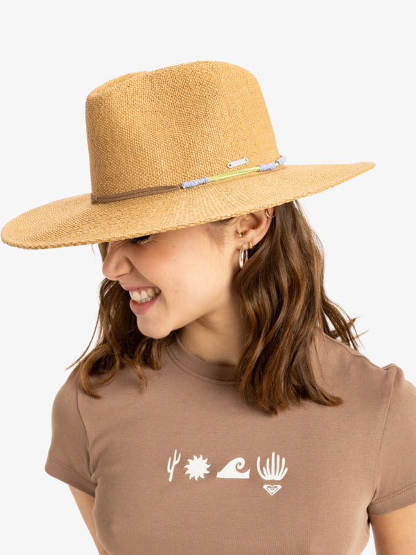 Cappello Parasole Donna Sunny Kisses 2 Roxy Paglia di Carta Targhetta in Metallo