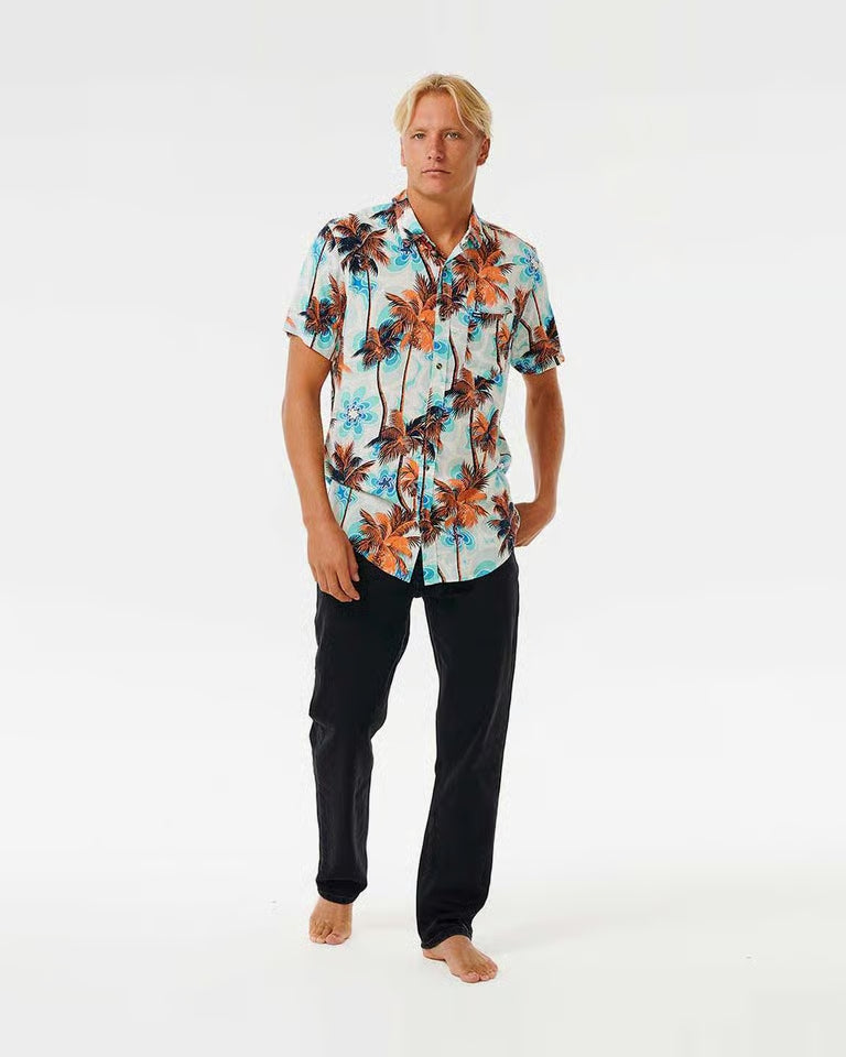 Camicia Uomo Rip Curl Barrel Killa | Manica Corta, Bianco/Arancio/Blu