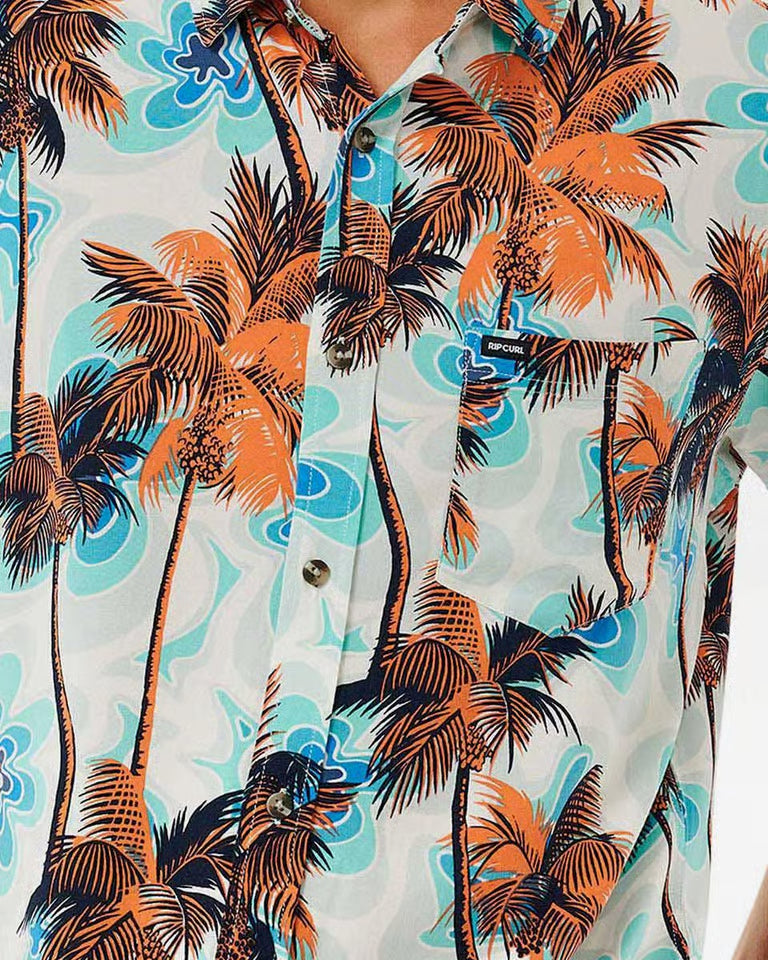 Camicia Uomo Rip Curl Barrel Killa | Manica Corta, Bianco/Arancio/Blu